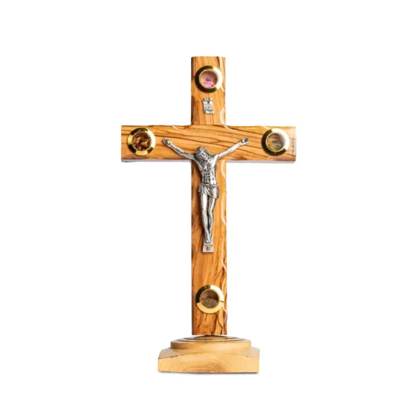 Krzyż stojący z 4 elementami Ziemi Świętej