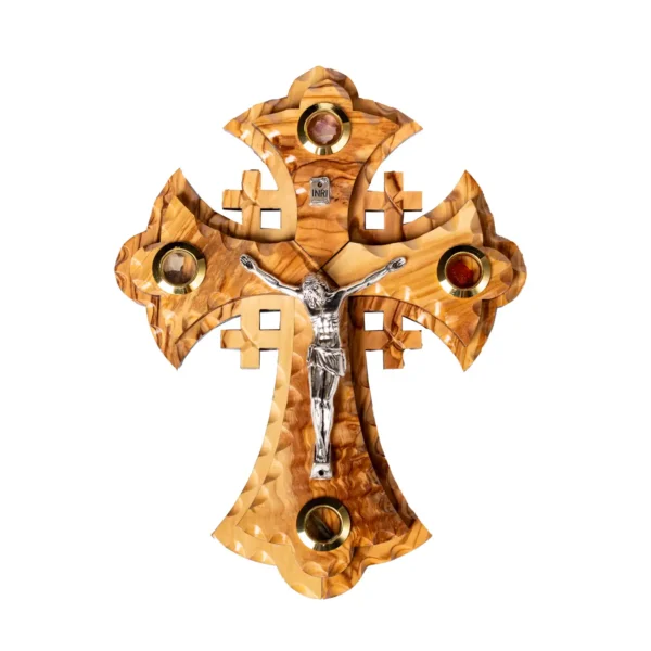 Krzyż z Drewna Oliwnego na Ścianę - Światło Ziemi Świętej [12 x 9 cm]